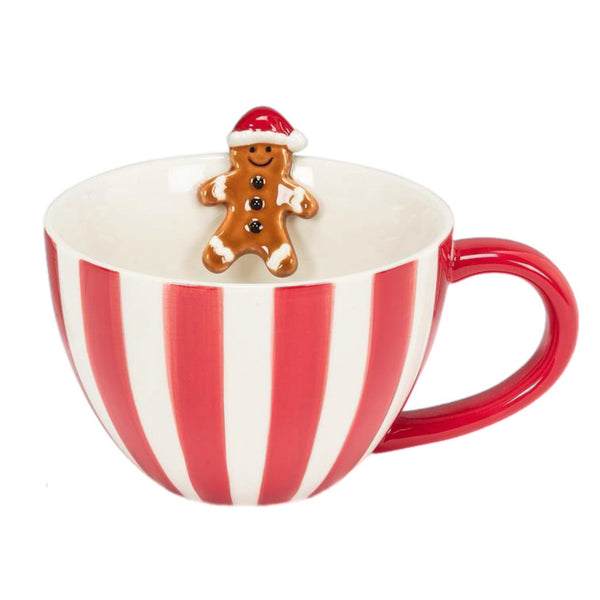 Red & White Striped Christmas Character Mug, INDIVIDUALLY SOLD