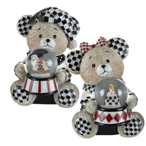 Assorted Checkered Teddy Bear Snowglobe, INDIVIDUALLY SOLD
