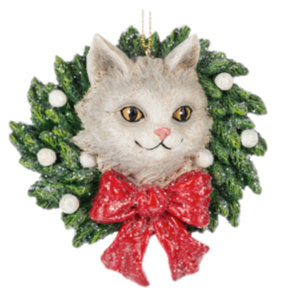 Assorted Cat In Wreath Ornament, INDIVIDUALLY SOLD