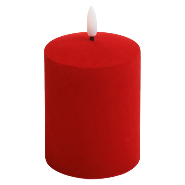 Assorted Red Velvet Pillar Flameless Candle, INDIVIDUALLY SOLD