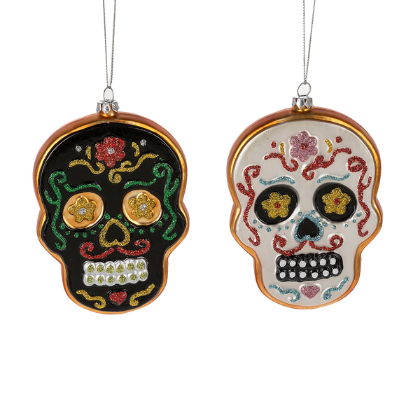 Assorted Day Of The Dead Skull Ornament, INDIVIDUALLY SOLD