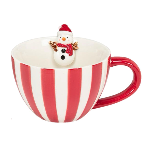 Red & White Striped Christmas Character Mug, INDIVIDUALLY SOLD