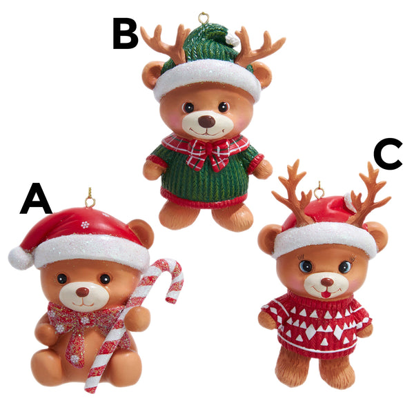 Assorted Teddy Bear In Sweater Ornament, INDIVIDUALLY SOLD