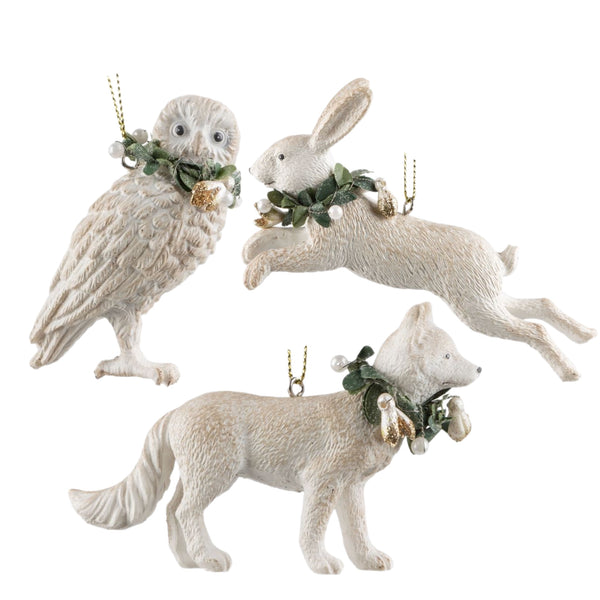 Assorted Woodland Animal With Wreath Ornament, INDIVIDUALLY SOLD