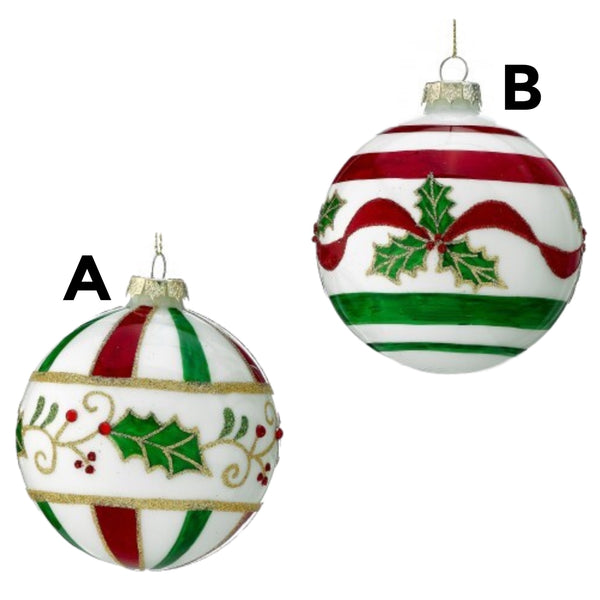 Assorted Holly With Stripes Ball, INDIVIDUALLY SOLD