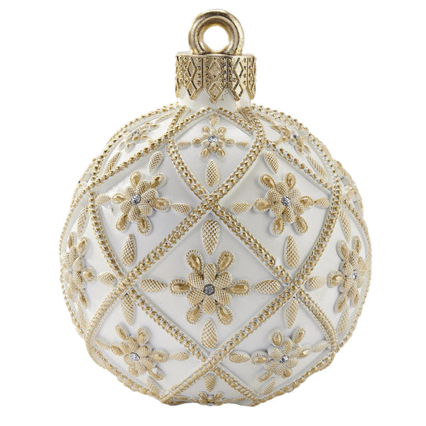 Assorted LED White & Gold Flower Ball Figurine, INDIVIDUALLY SOLD