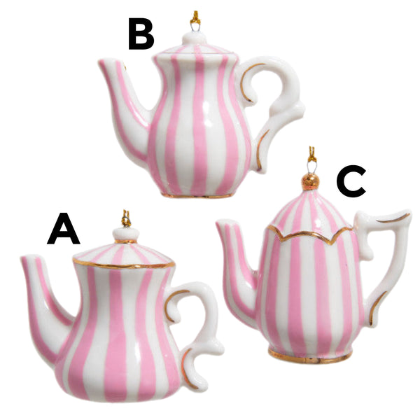 Assorted Pink Stripes Teapot Ornament, INDIVIDUALLY SOLD