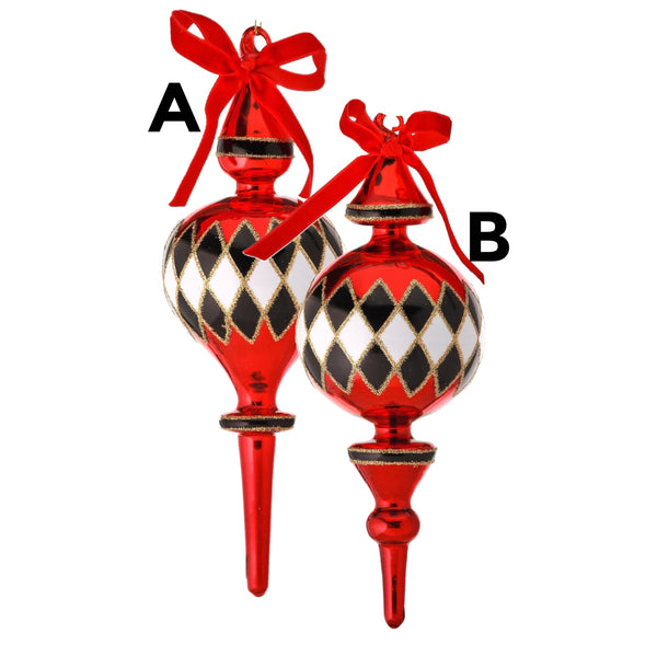 Assorted Red With Black & White Checkered Finial Ball, INDIVIDUALLY SOLD