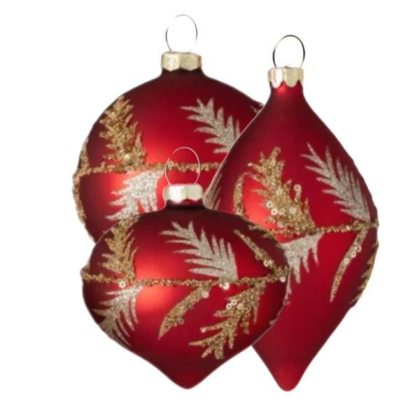 Assorted Red With Gold Feather Ball, INDIVIDUALLY SOLD