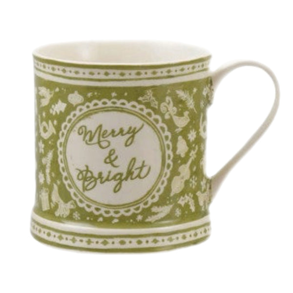 Assorted Green & White Holiday Mug, INDIVIDUALLY SOLD
