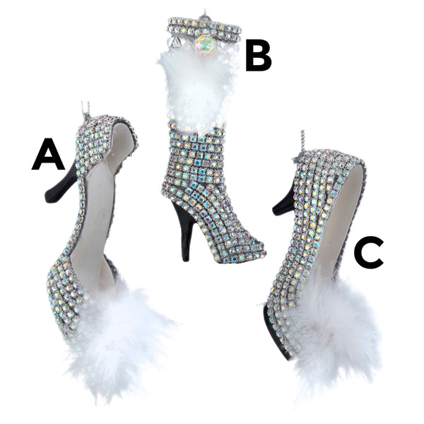 Assorted Silver Bedazzled High Heel Shoe Ornament, INDIVIDUALLY SOLD