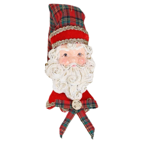 Assorted Tartan Santa Head Ornament, INDIVIDUALLY SOLD