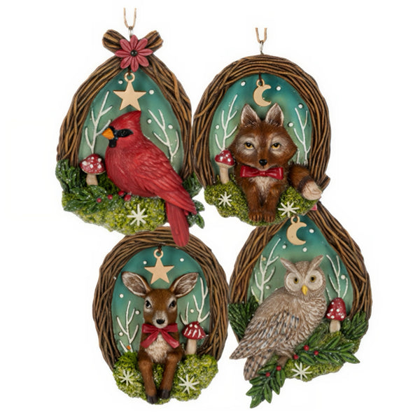 Assorted Woodland Animal In Twig Wreath Ornament, INDIVIDUALLY SOLD