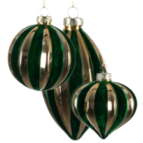 Assorted Green & Gold Velvet Striped Ball, INDIVIDUALLY SOLD