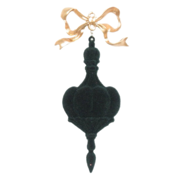 Assorted Bow Dark Green Flocked Finial Ornament, INDIVIDUALLY SOLD