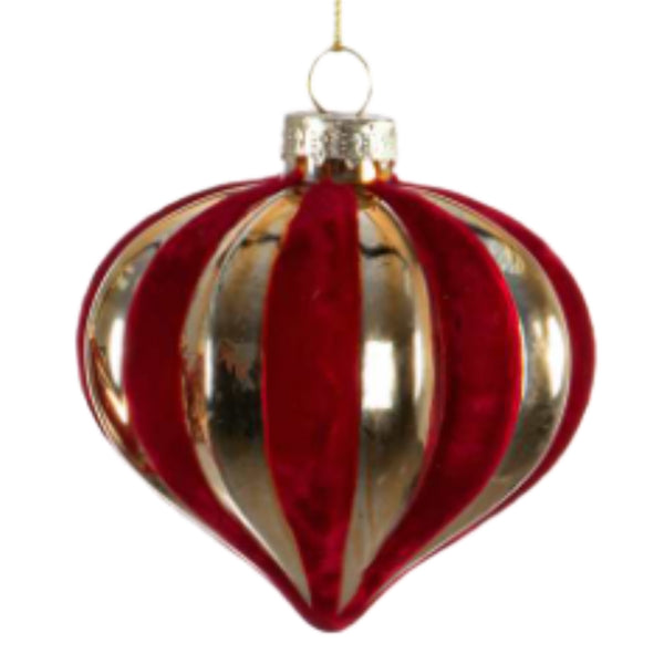 Assorted Red & Gold Velvet Striped Ball, INDIVIDUALLY SOLD
