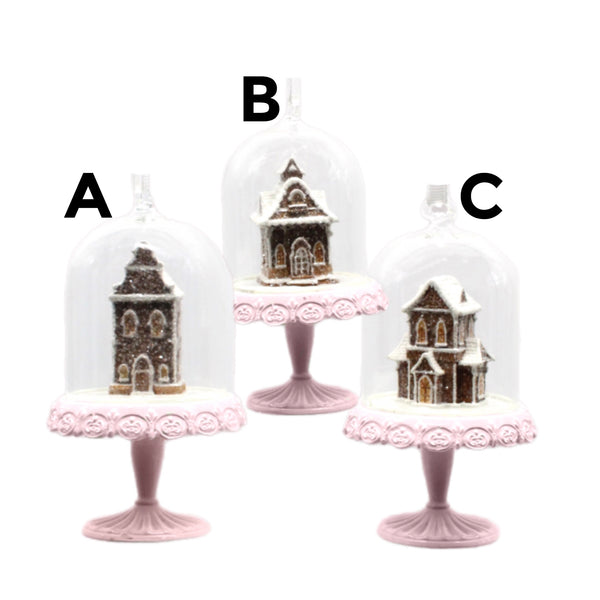 Assorted Gingerbread House In Cloche Ornament, INDIVIDUALLY SOLD