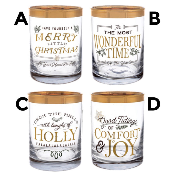 Assorted Low Ball Glass With Saying, INDIVIDUALLY SOLD
