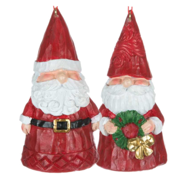 Assorted Red Wood Carved Style Santa Ornament, INDIVIDUALLY SOLD