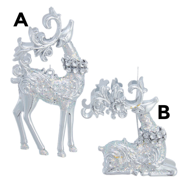 Assorted Silver Iridescent Reindeer Ornament, INDIVIDUALLY SOLD