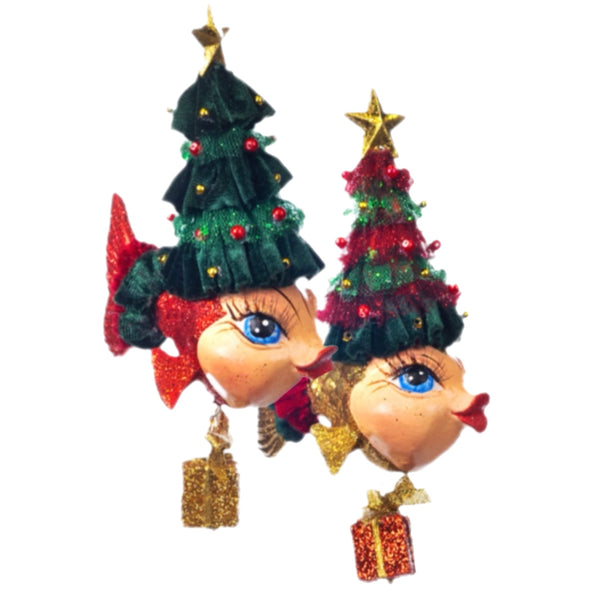 Assorted Fish With Tree Hat Ornament, INDIVIDUALLY SOLD
