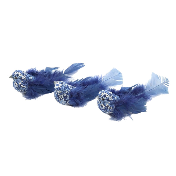 Assorted Blue Floral Pattern Clip On Bird Ornament, INDIVIDUALLY SOLD