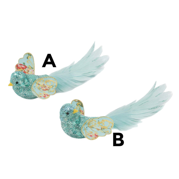 Assorted Light Blue With Flower Wings Clip On Bird Ornament, INDIVIDUALLY SOLD