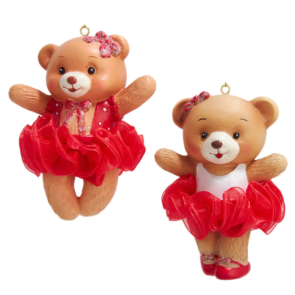 Assorted Teddy Bear In Red Tutu Ornament, INDIVIDUALLY SOLD