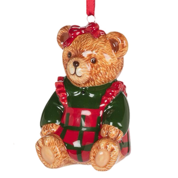 Assorted Teddy Bear In Red & Green Outfit Ornament, INDIVIDUALLY SOLD