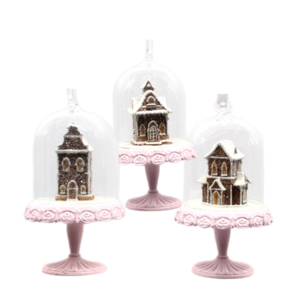 Assorted Gingerbread House In Cloche Ornament, INDIVIDUALLY SOLD