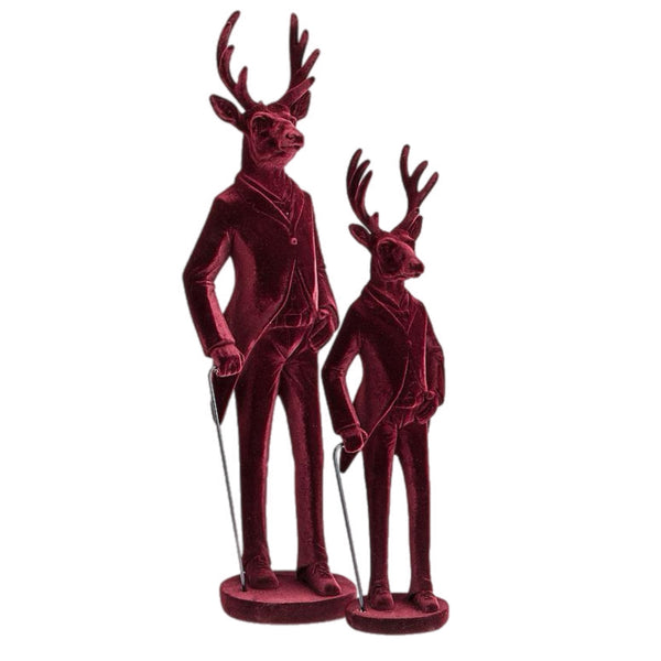 Assorted Burgundy Reindeer With Walking Stick Figurine, INDIVIDUALLY SOLD