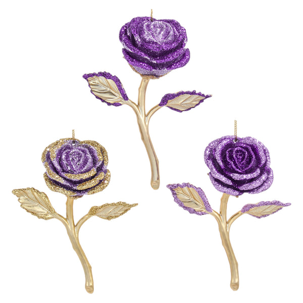 Assorted Purple Rose Ornament, INDIVIDUALLY SOLD