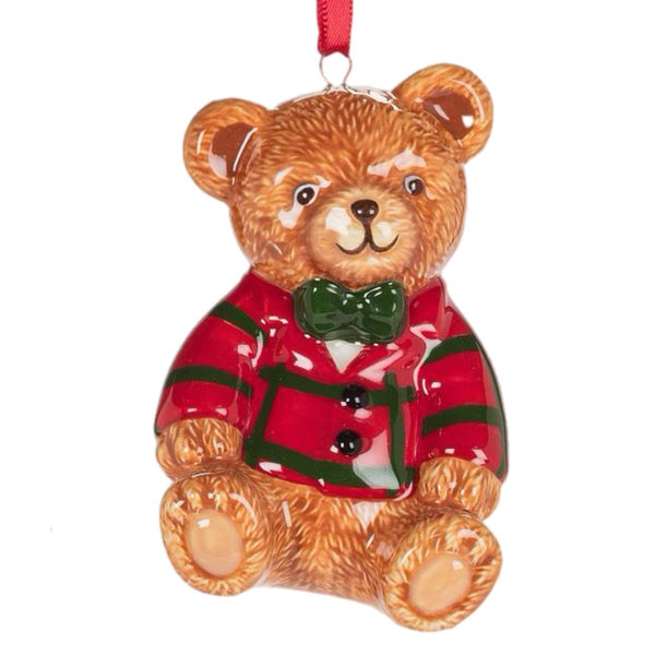 Assorted Teddy Bear In Red & Green Outfit Ornament, INDIVIDUALLY SOLD