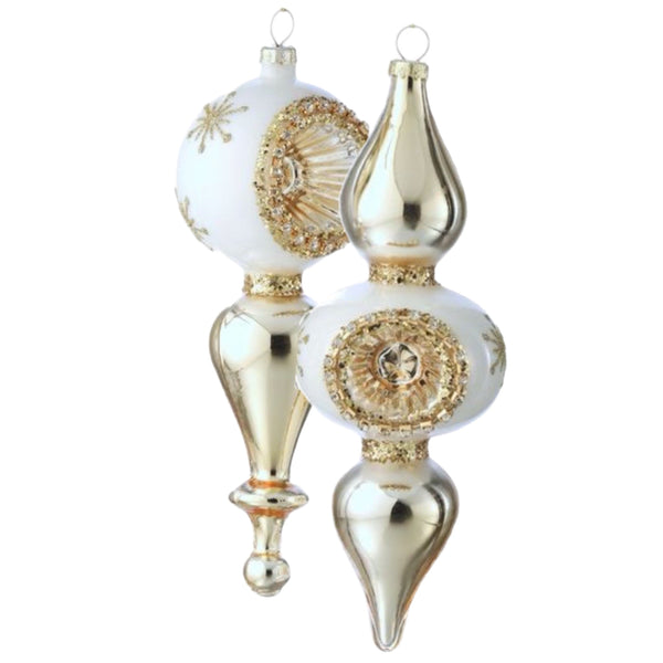 Assorted White Starburst Reflector Finial Ball, INDIVIDUALLY SOLD