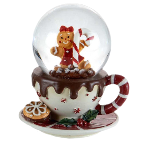 Assorted Large Gingerbread Character In Teacup Snowglobe, INDIVIDUALLY SOLD