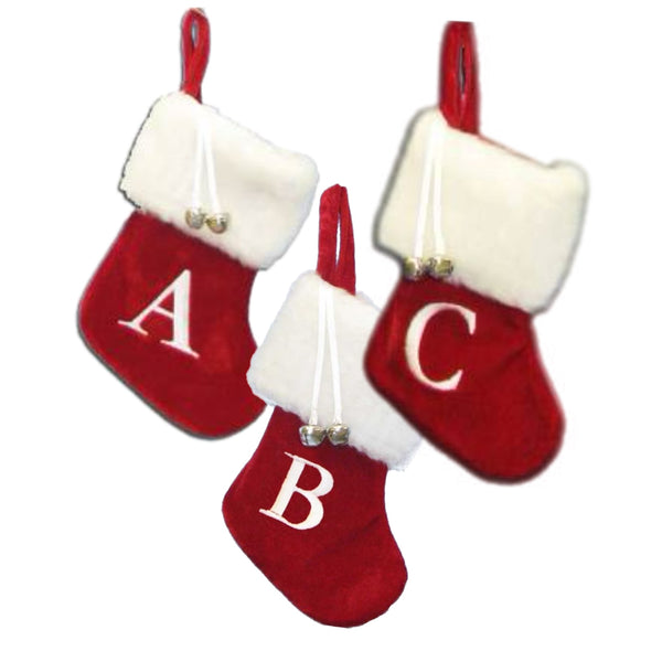 Assorted 7" Mini Monogrammed Stocking Ornament, INDIVIDUALLY SOLD