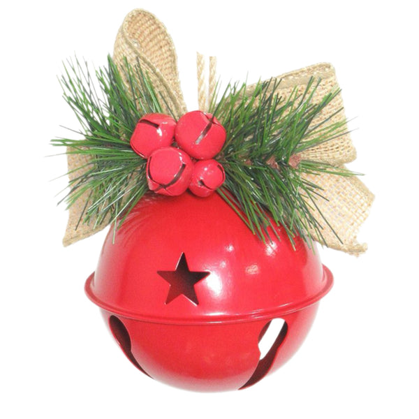 Assorted Red Bell With Burlap Bow Ornament, INDIVIDUALLY SOLD