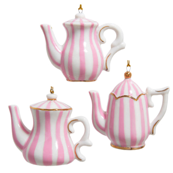 Assorted Pink Stripes Teapot Ornament, INDIVIDUALLY SOLD