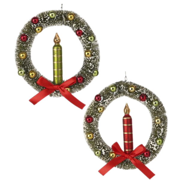 Assorted Wreath With Candle Ornament, INDIVIDUALLY SOLD