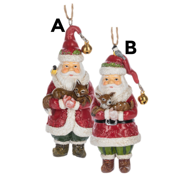 Assorted Santa Holding Woodland Animal Ornament, INDIVIDUALLY SOLD