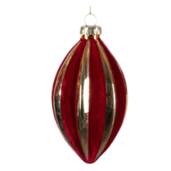 Assorted Red & Gold Velvet Striped Ball, INDIVIDUALLY SOLD