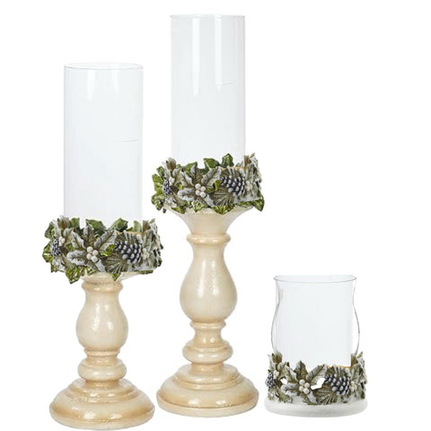 Assorted Holly Trimmed Candle Holder, INDIVIDUALLY SOLD