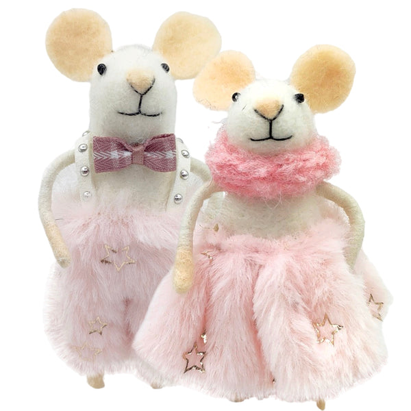Assorted Mouse In Pink Fur With Stars Ornament, INDIVIDUALLY SOLD