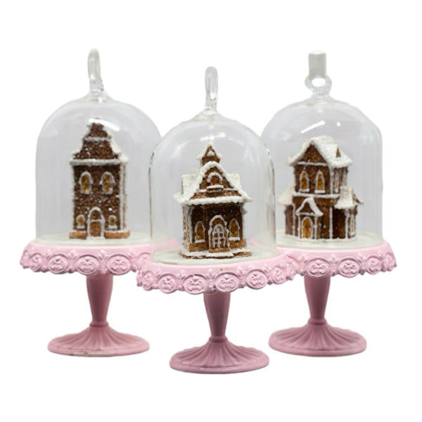 Assorted Gingerbread House In Cloche Ornament, INDIVIDUALLY SOLD