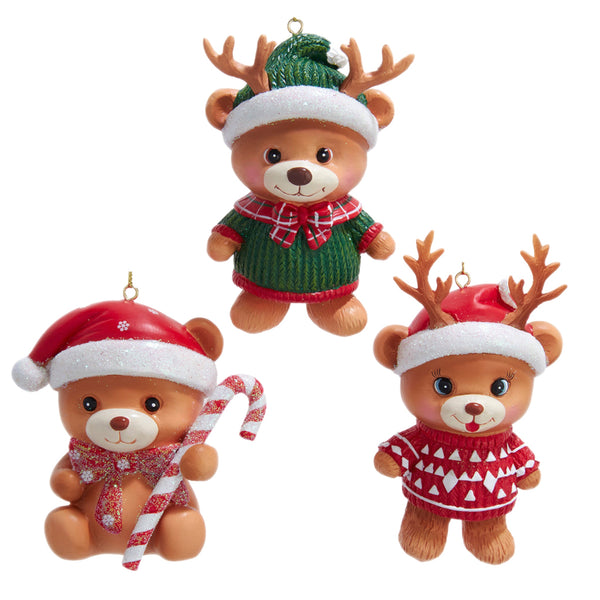 Assorted Teddy Bear In Sweater Ornament, INDIVIDUALLY SOLD