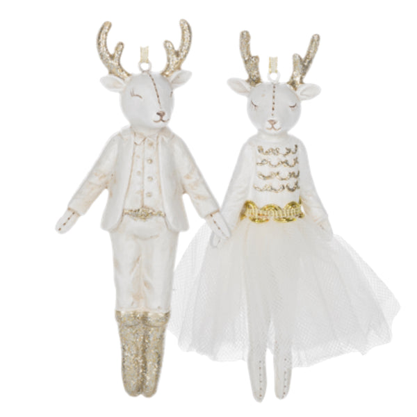 Assorted Fancy White & Gold Reindeer Ornament, INDIVIDUALLY SOLD