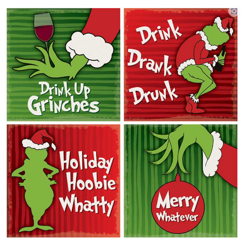 Grinch Coasters, Set Of 4