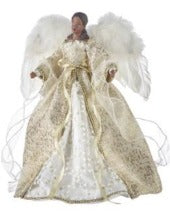 16" Non Lit African Angel In Gold And White Dress Tree Topper