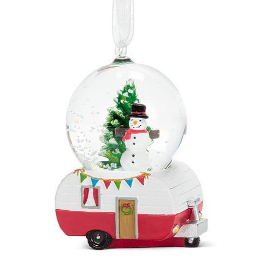Mini Snowman On RV Snow Globe Ornament