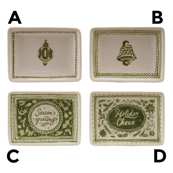 Assorted Green & White  Christmas Design Plate, INDIVIDUALLY SOLD
